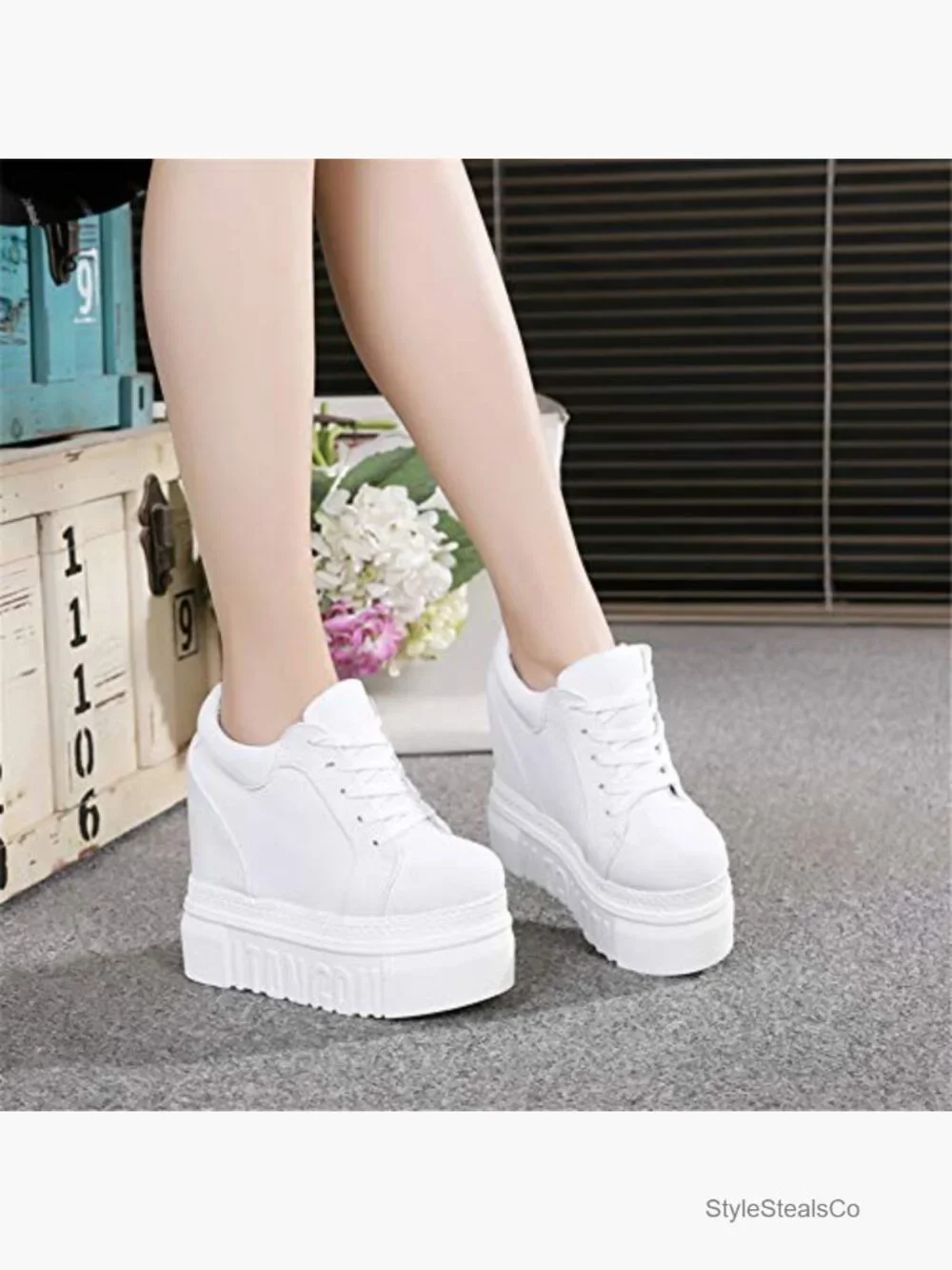 Lace-Up Platform Wedge Sneakers Hidden Heel Memory Foam Casual Walking Shoes - Picture 2 of 7